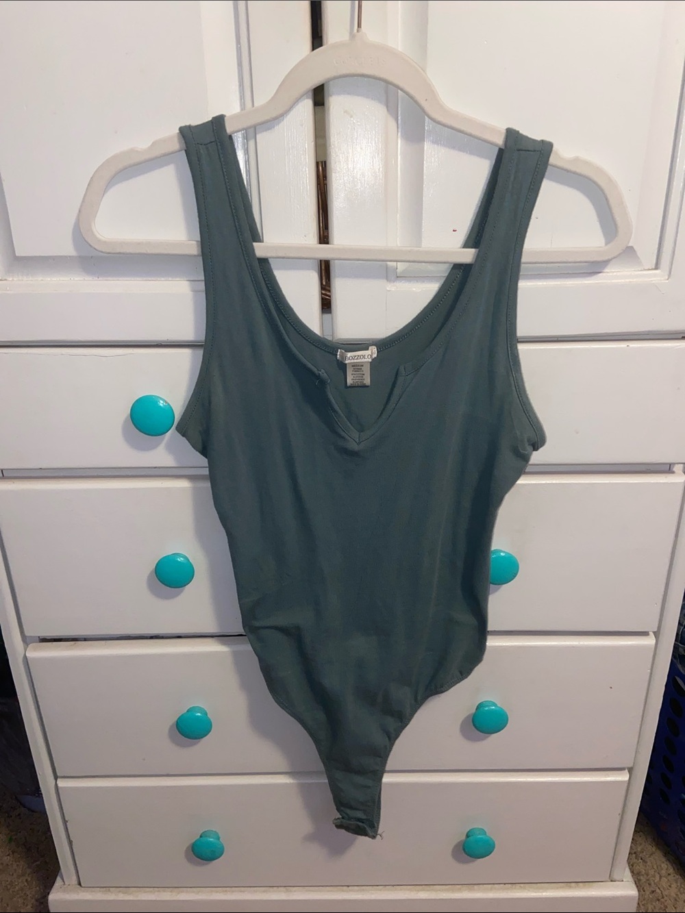Bozzolo Seamless V-Neck Tank Bodysuit Muted Green/Blue